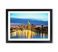 Big Box Art Reflections of The Frankfurt Skyline Framed Wall Art Picture Print Ready to Hang, Black A2 (62 x 45 cm)
