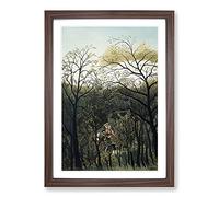 Big Box Art Rendezvous in The Forest by Henri Rousseau Framed Wall Art Picture Print Ready to Hang, Walnut A2 (62 x 45 cm)
