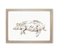 Big Box Art Resting Pig by Jean Bernard Framed Wall Art Picture Print Ready to Hang, Oak A2 (62 x 45 cm)