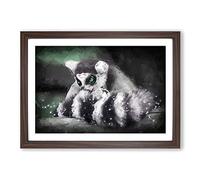 Big Box Art Ring-Tailed Lemur in Abstract Framed Wall Art Picture Print Ready to Hang, Walnut A2 (62 x 45 cm)