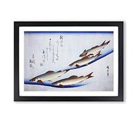 Big Box Art River Trout Fish by Utagawa Hiroshige Framed Wall Art Picture Print Ready to Hang, Black A2 (62 x 45 cm)