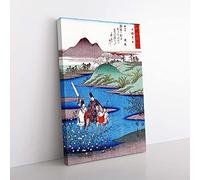 Big Box Art River View Vol.2 by Utagawa Hiroshige Painting Canvas Wall Art Print Ready to Hang Picture, 76 x 50 cm (30 x 20 Inch), Grey, White, Blue, Red