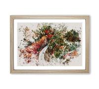 Big Box Art Road Through an Autumn Forest Vol.2 Watercolour Framed Wall Art Picture Print Ready to Hang, Oak A2 (62 x 45 cm)