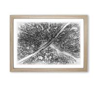 Big Box Art Road Through The Winter Forest Sketch Framed Wall Art Picture Print Ready to Hang, Oak A2 (62 x 45 cm)