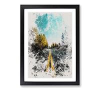 Big Box Art Road Through Yosemite National Park Watercolour Framed Wall Art Picture Print Ready to Hang, Black A2 (62 x 45 cm)