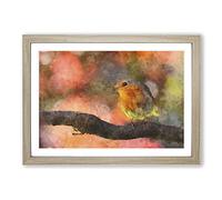 Big Box Art Robin Bird Vol.3 Painting Framed Wall Art Picture Print Ready to Hang, Oak A2 (62 x 45 cm)