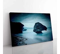 Big Box Art Rock Formations Upon a Beach in Barbados Canvas Wall Art Print Ready to Hang Picture, 76 x 50 cm (30 x 20 Inch), Blue, Turquoise, Teal, Blue, Black