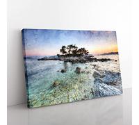 Big Box Art Rocky Island Painting Canvas Wall Art Print Ready to Hang Picture, 76 x 50 cm (30 x 20 Inch), Grey, Cream, Blue