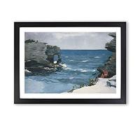 Big Box Art Rocky Shore Bermuda by Winslow Homer Framed Wall Art Picture Print Ready to Hang, Black A2 (62 x 45 cm)