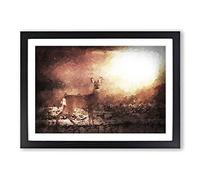 Big Box Art Roe Deer in Sunlight in Abstract Framed Wall Art Picture Print Ready to Hang, Black A2 (62 x 45 cm)