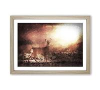 Big Box Art Roe Deer in Sunlight in Abstract Framed Wall Art Picture Print Ready to Hang, Oak A2 (62 x 45 cm)