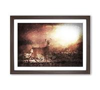 Big Box Art Roe Deer in Sunlight in Abstract Framed Wall Art Picture Print Ready to Hang, Walnut A2 (62 x 45 cm)