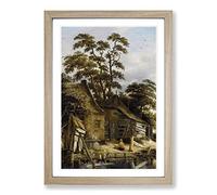 Big Box Art Roelof Van Vries Cottage on a River Framed Wall Art Picture Print Ready to Hang, Oak A2 (62 x 45 cm)