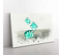 Big Box Art Roll of The Dice in Abstract Canvas Wall Art Print Ready to Hang Picture, 76 x 50 cm (30 x 20 Inch), White, Greige, Grey, Turquoise