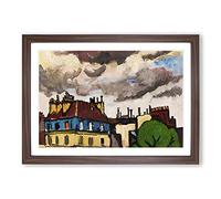 Big Box Art Rooftops and Clouds in Paris by Henry Lyman Sayen Framed Wall Art Picture Print Ready to Hang, Walnut A2 (62 x 45 cm)