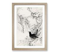Big Box Art Rook by The Stream by Numata Kashu Framed Wall Art Picture Print Ready to Hang, Oak A2 (62 x 45 cm)