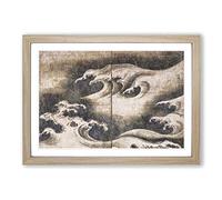 Big Box Art Rough Waves by Ogata Korin Framed Wall Art Picture Print Ready to Hang, Oak A2 (62 x 45 cm)