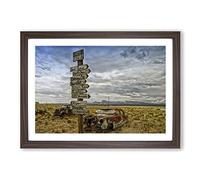 Big Box Art Route 66 Road Sign & Rusted Car Framed Wall Art Picture Print Ready to Hang, Walnut A2 (62 x 45 cm)