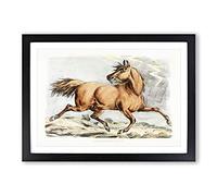 Big Box Art Running Brown Horse by Henry Alken Framed Wall Art Picture Print Ready to Hang, Black A2 (62 x 45 cm)