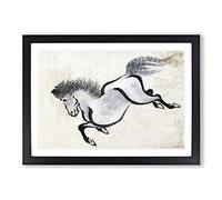 Big Box Art Running Horse by Katsushika Hokusai Framed Wall Art Picture Print Ready to Hang, Black A2 (62 x 45 cm)