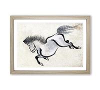 Big Box Art Running Horse by Katsushika Hokusai Framed Wall Art Picture Print Ready to Hang, Oak A2 (62 x 45 cm)