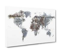 Big Box Art Rusted World Map in Abstract Canvas Wall Art Framed Picture Print, 30 x 20 Inch (76 x 50 cm), White, Grey, Brown