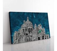 Big Box Art Sacre Coeur in Paris France Painting Canvas Wall Art Print Ready to Hang Picture, 76 x 50 cm (30 x 20 Inch), White, Blue, Grey, Black
