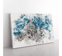 Big Box Art Sacre Coeur in Paris France Watercolour Canvas Wall Art Print Ready to Hang Picture, 76 x 50 cm (30 x 20 Inch), White, Blue, Grey, Black