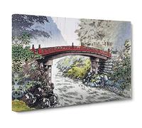 Big Box Art Sacred Bridge in Nikko by Tsuchiya Koitsu Painting Canvas Wall Art Framed Picture Print, 30 x 20 Inch (76 x 50 cm), Grey, Black, Red