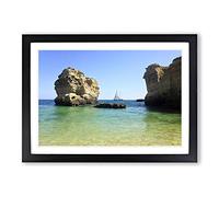 Big Box Art Sailboat Between The Rocks Framed Wall Art Picture Print Ready to Hang, Black A2 (62 x 45 cm)