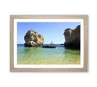 Big Box Art Sailboat Between The Rocks Framed Wall Art Picture Print Ready to Hang, Oak A2 (62 x 45 cm)