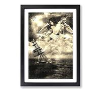 Big Box Art Sailing Ship and Angel Over The Ocean Framed Wall Art Picture Print Ready to Hang, Black A2 (62 x 45 cm)
