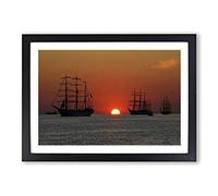Big Box Art Sailing Ship Sunset Framed Wall Art Picture Print Ready to Hang, Black A2 (62 x 45 cm)