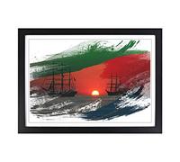 Big Box Art Sailing Ship Sunset V2 Framed Wall Art Picture Print Ready to Hang, Black A2 (62 x 45 cm)