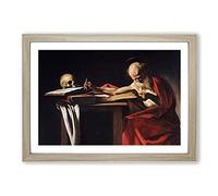 Big Box Art Saint Jerome Writing by Caravaggio Framed Wall Art Picture Print Ready to Hang, Oak A2 (62 x 45 cm)
