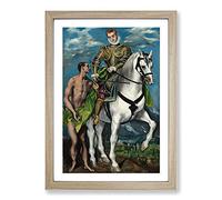 Big Box Art Saint Martin and The Beggar by El Greco Framed Wall Art Picture Print Ready to Hang, Oak A2 (62 x 45 cm)