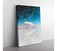 Big Box Art Salar de Uyuni Salt Flat in Bolivia Abstract Painting Canvas Wall Art Print Ready to Hang Picture, 76 x 50 cm (30 x 20 Inch), Grey, Teal, Turquoise, Blue
