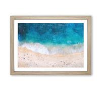 Big Box Art Sandy Beach in Honolulu Hawaii Painting Framed Wall Art Picture Print Ready to Hang, Oak A2 (62 x 45 cm)