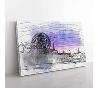 Big Box Art Santa Monica Pier Fairground in Abstract Canvas Wall Art Print Ready to Hang Picture, 76 x 50 cm (30 x 20 Inch), White, Grey, Lavender, Purple, Black