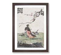 Big Box Art Sat Under The Cherry Tree by Jin Nong Framed Wall Art Picture Print Ready to Hang, Walnut A2 (62 x 45 cm)