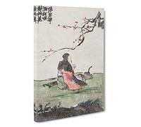 Big Box Art Sat Under The Cherry Tree by Jin Nong Painting Canvas Wall Art Framed Picture Print, 30 x 20 Inch (76 x 50 cm), White, Beige, Grey, Brown, Beige