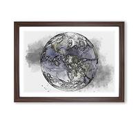 Big Box Art Satellite Image of Earth Sketch Framed Wall Art Picture Print Ready to Hang, Walnut A2 (62 x 45 cm)