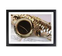 Big Box Art Saxophone Instrument & Sheet Music Framed Wall Art Picture Print Ready to Hang, Black A2 (62 x 45 cm)