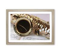 Big Box Art Saxophone Instrument & Sheet Music Framed Wall Art Picture Print Ready to Hang, Oak A2 (62 x 45 cm)