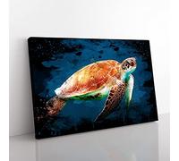 Big Box Art Sea Turtle 3 Coal Black Canvas Wall Art Print Ready to Hang Picture, 76 x 50 cm (30 x 20 Inch), Multi-Coloured