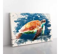Big Box Art Sea Turtle 3 French Cream Canvas Wall Art Print Ready to Hang Picture, 76 x 50 cm (30 x 20 Inch), Multi-Coloured