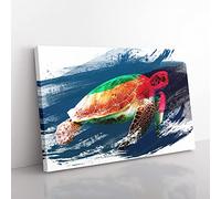Big Box Art Sea Turtle 3 V2 Canvas Wall Art Print Ready to Hang Picture, 76 x 50 cm (30 x 20 Inch), Multi-Coloured