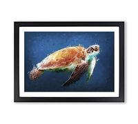 Big Box Art Sea Turtle in The Blue Ocean in Abstract Framed Wall Art Picture Print Ready to Hang, Black A2 (62 x 45 cm)