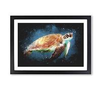 Big Box Art Sea Turtle in The Blue Ocean Paint Splash Framed Wall Art Picture Print Ready to Hang, Black A2 (62 x 45 cm)