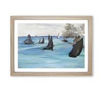 Big Box Art Sea View, Calm Weather by Edouard Manet Framed Wall Art Picture Print Ready to Hang, Oak A2 (62 x 45 cm)